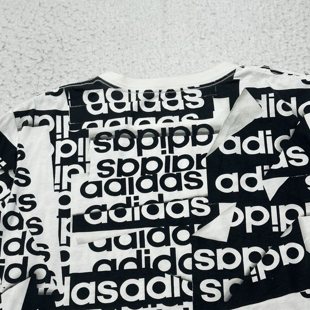 Adidas Boy's Large (14/16) Black White Logo Short Sleeve Athletic T Shirt - Picture 12 of 15